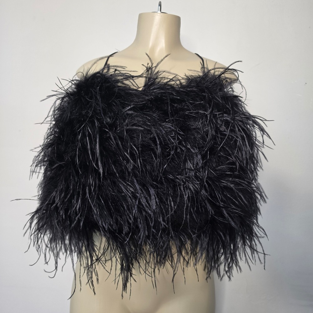 Banana Republic Cami Top Womens XL Tall Black Feather Ostrich Statement Evening